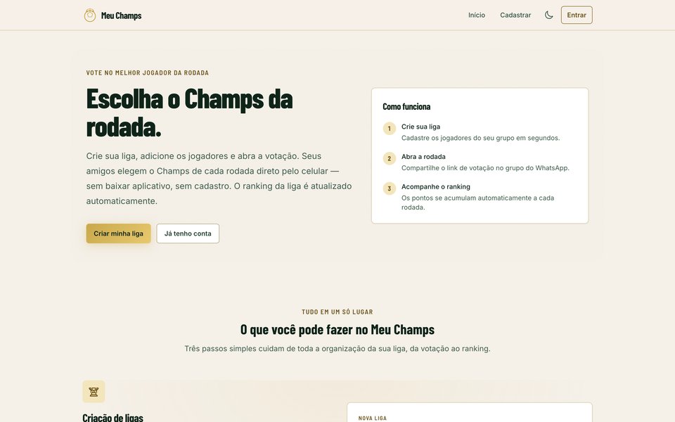 Página inicial do Meu Champs