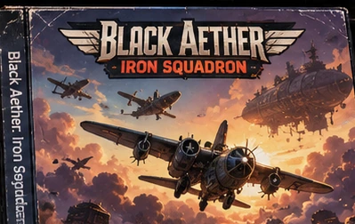 Capa Black Aether com aviões em combate dieselpunk