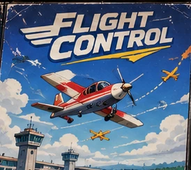 Capa do jogo Flight Control com avião e torre de controle