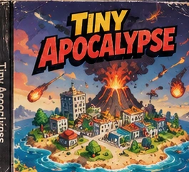 Capa Tiny Apocalypse com pequena ilha e catástrofes